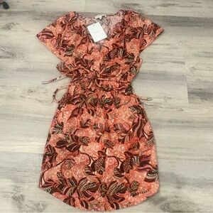 Alice Abstract V Neck Mini Dress Orange Rose Size 0 NWT
